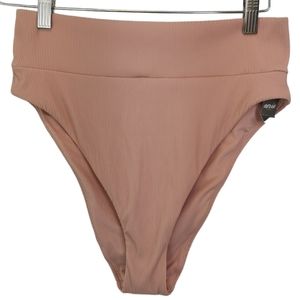 NWT Aerie Swimsuit High Cut Cheeky Bottom High Waist Nude Pink Textured Large
